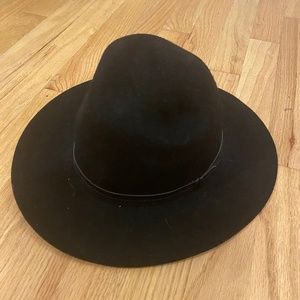 Eoote Vintage 100% Wool Black Hat with Leather-Tie Detail